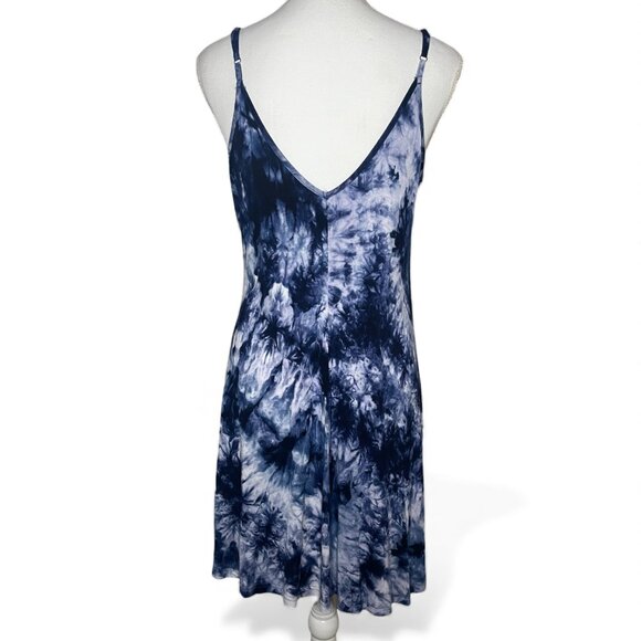 MSBasic Size L Blue Tie Dye Sundress Spaghetti Dress Boho Hippie Flowy Beach - Picture 2 of 8